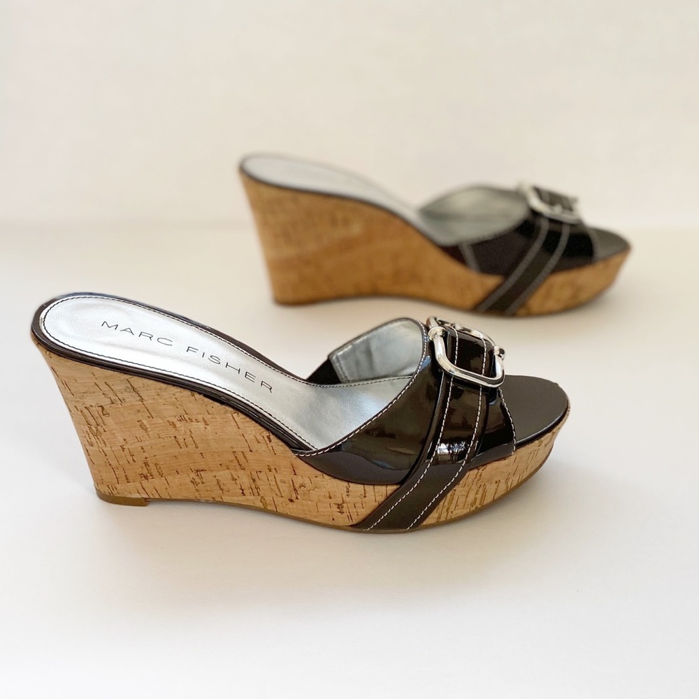 Marc Fisher Brown Cork Platform Wedge Sandals Sz 8